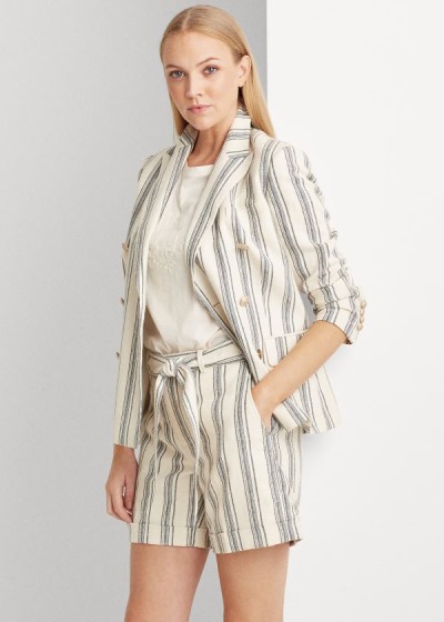 Blazer Ralph Lauren Mujer Creme Multicolor - Striped Linen Twill - IPFUR2190